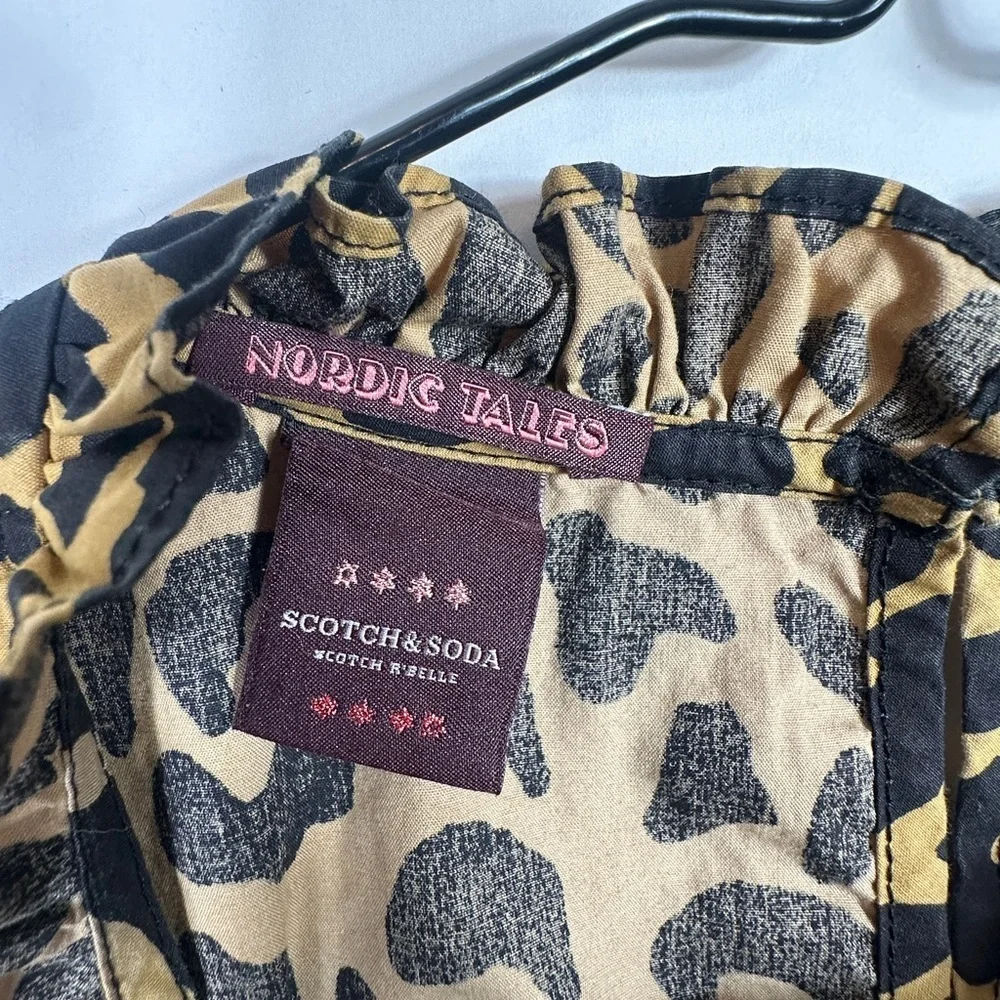 Scotch R'Belle Girls Size 14 Animal Print Cotton Long Sleeve Ruffle Top Leopard